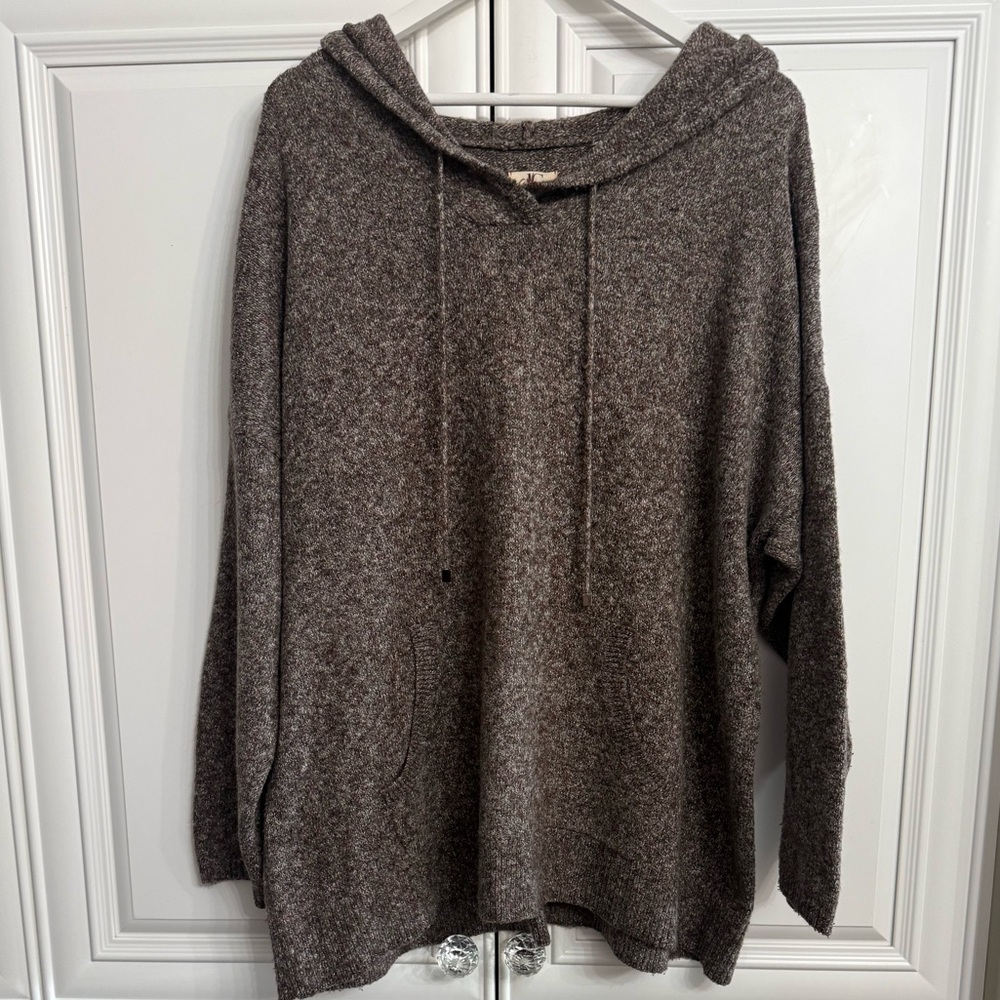 DC Jeans Women's Plus Sz 1X Brown Sweater Hoodie Ties Kangaroo Pouch Oversized